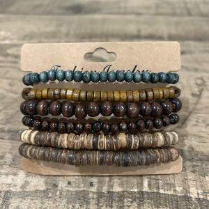 Men's Beaded Bracelet Set - Blue, Olive, Brown, Tan